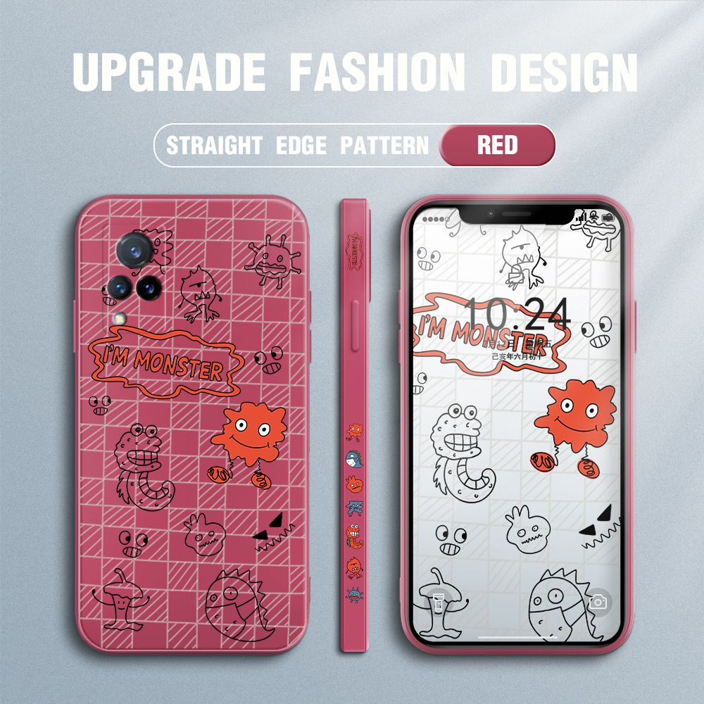 Jizetin for Vivo V21 5G Case Side Design Phone Cover Printed Text “I Am Monster ” Cover Square Edge Pattern Liquid Silicone Trend Case