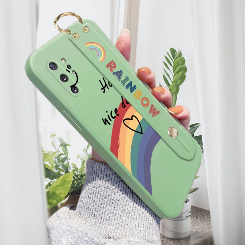 Jizetin for Samsung Galaxy Note 10 Plus Wrist Strap Case INS Style Smile Rainbow Cover Ultra Thin Anti Fall Liquid Silicone Phone Case