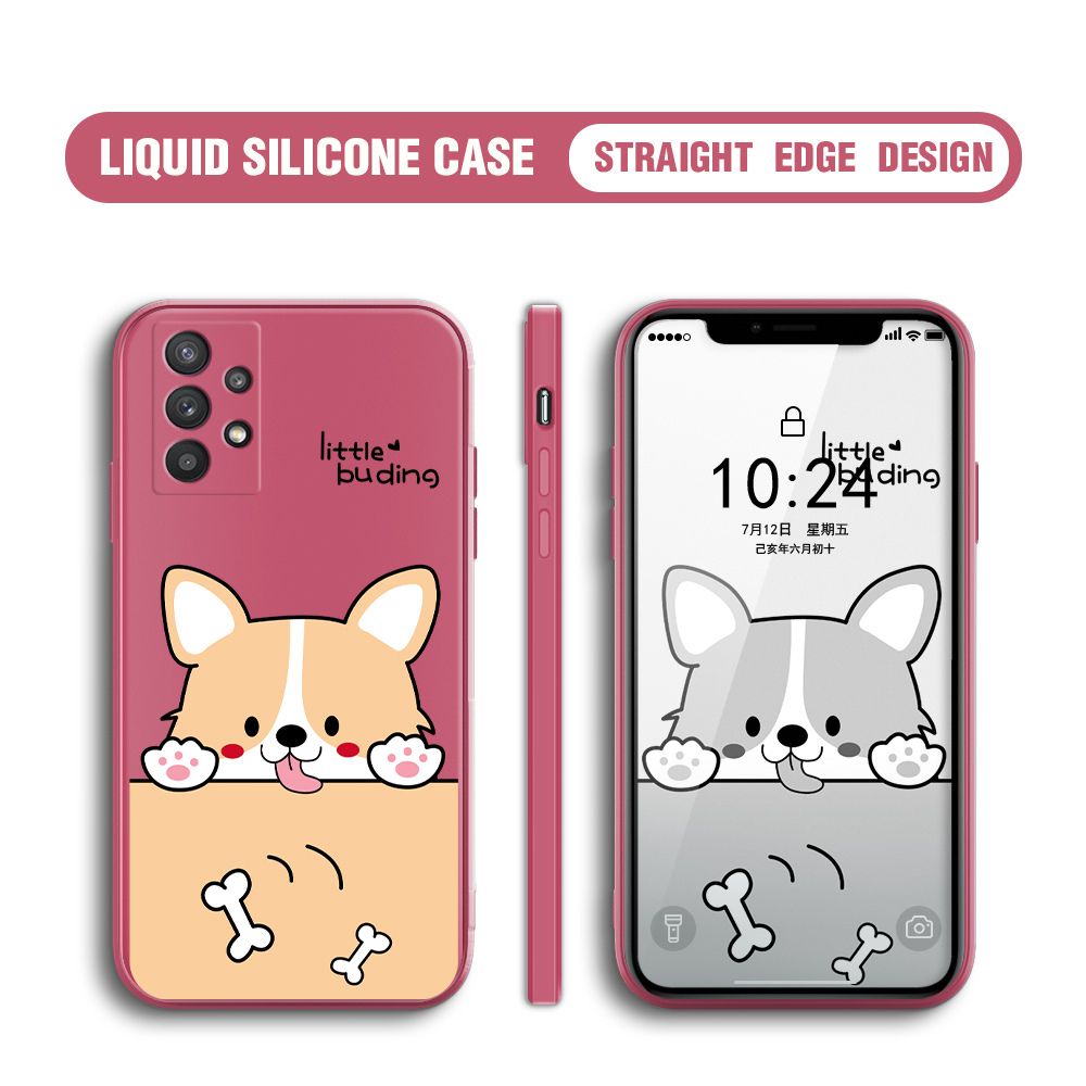 BILI for Samsung Galaxy A32 5G Back Cover Corgi and Bones Multicolor Liquid Silicone Phone Case Soft Square Lens Protection Phone Cases