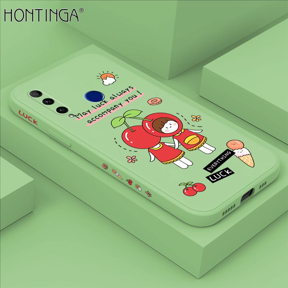 Hontinga for Honor 20 Lite Case Side Design Cute Cherry Girl Back Cover Soft Square Edge Pattern Liquid Silicone Trend Phone Cases
