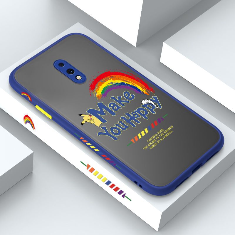 ZeroQiQi for OnePlus 7 Case Creative Cartoon Rainbow Pikachu Side Printing Cover Frosted Ultra Thin Protective Anti Fall Phone Case