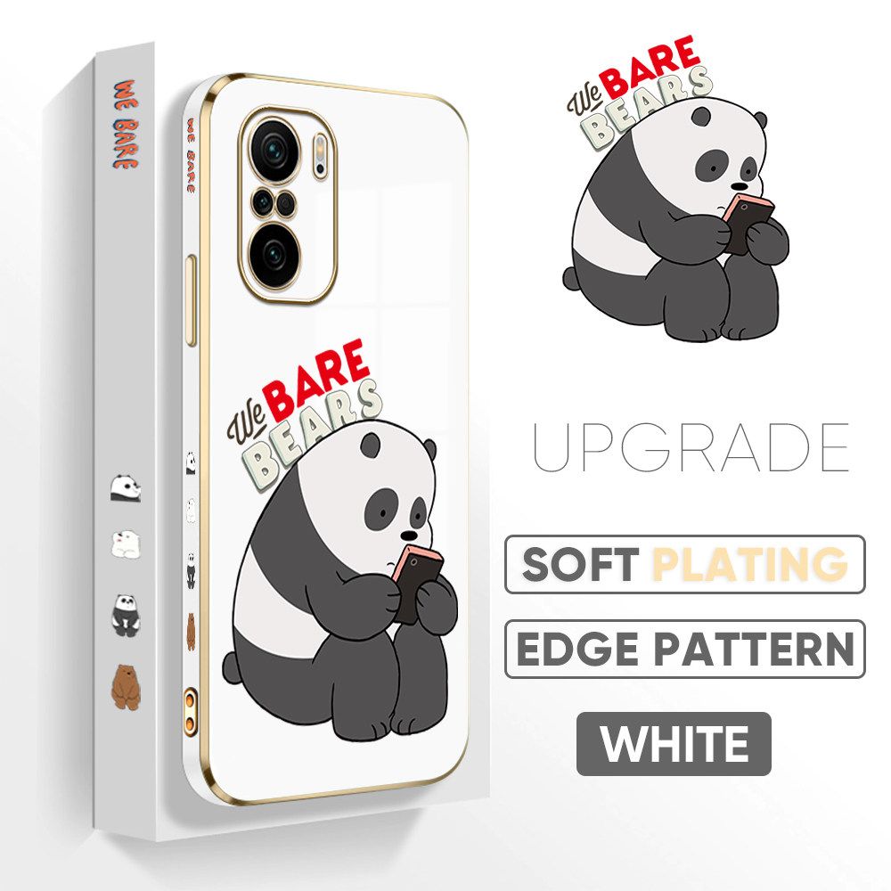 TA for Xiaomi Poco F3 / Redmi K40 / Redmi K40 Pro Back Cover + Free Lanyard Panda Reading Luxury 6D Plating Case Side Pattern Soft Silicone Square Phone Cases