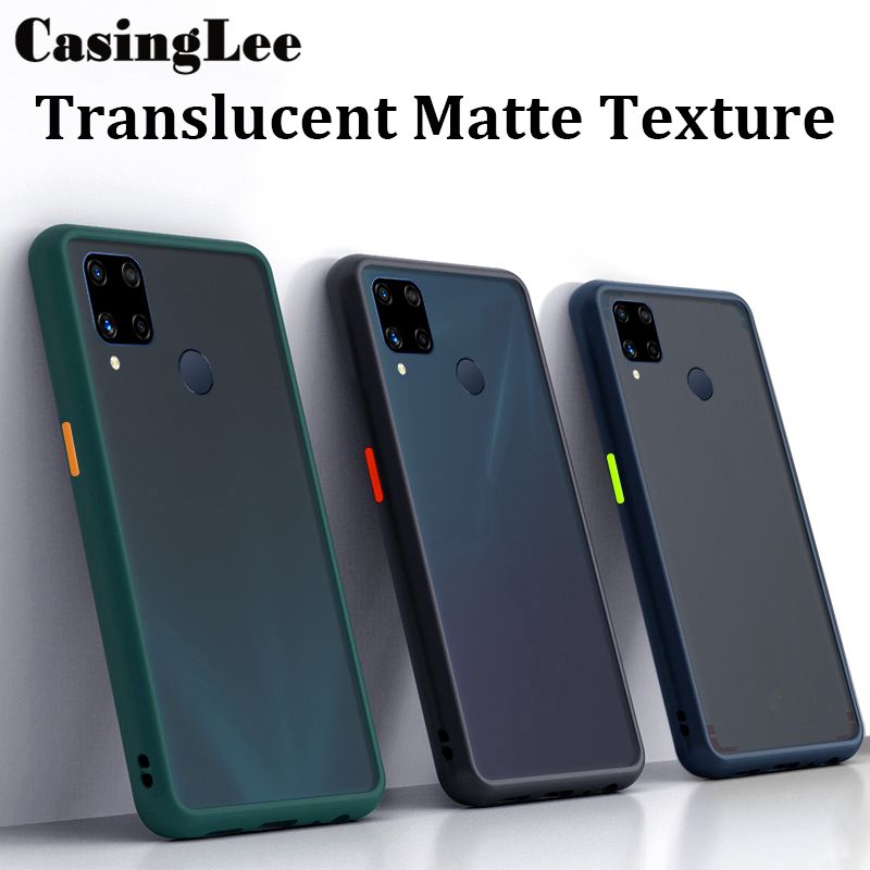 Luxury Shockproof Scrub PC Matte Phone Case For Realme C15 Transparent Soft edge Silicone Frame Hard Clear Protecive Back Cover For Realme C15 Phone Case
