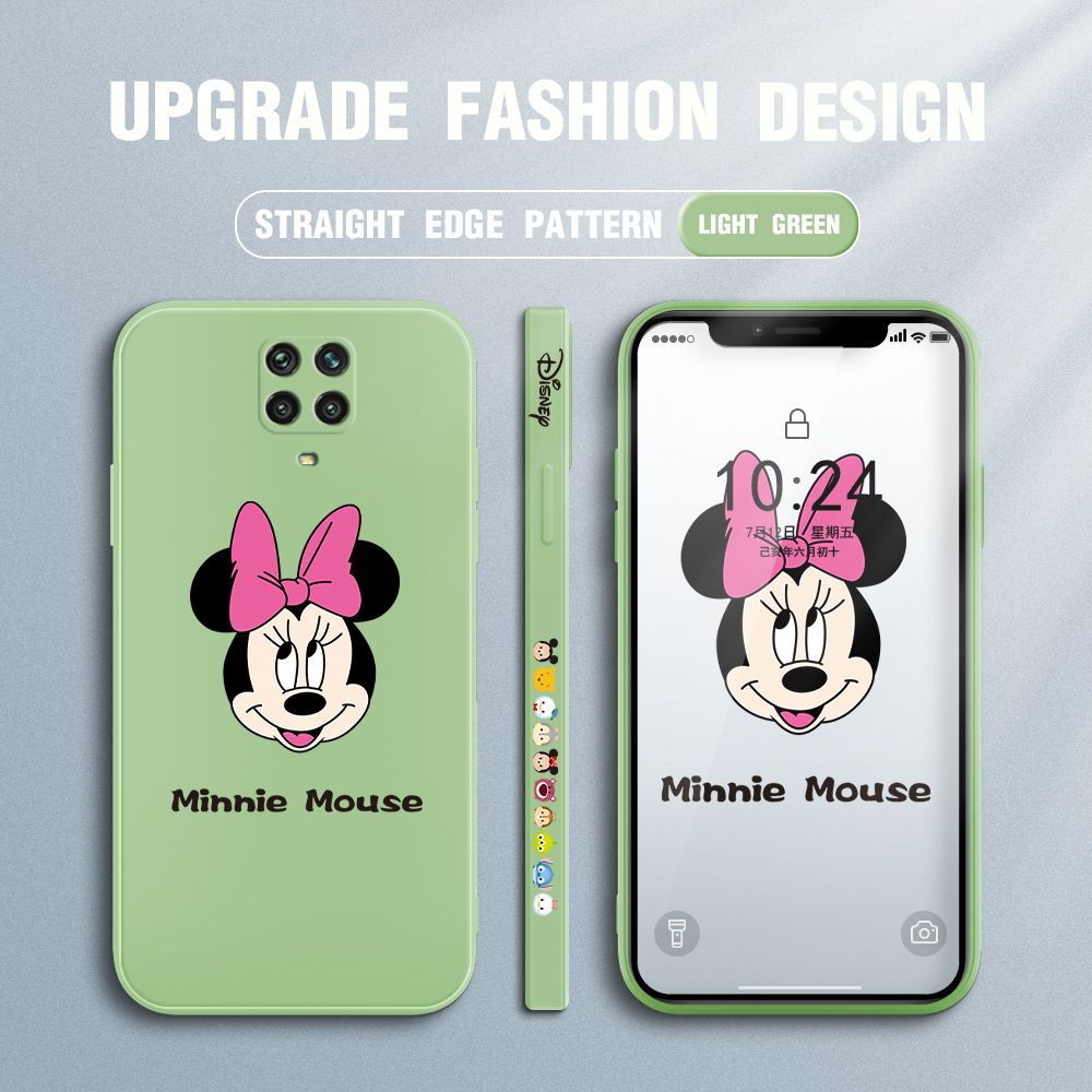 Jizetin for Redmi Note 9 Pro / Note 9S / Note 9 Pro Max / Poco M2 Pro Case Minnie Mickey Mouse Design Side Design Phone Case Square Edge Pattern Liquid Silicone Cases Full Cover Camera Shockproof Protective Case
