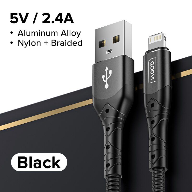 QOOVI 2m USB Cable 2.4A Fast Charging Mobile Phone Charger For iPhone 12 11 Pro Max Xs Xr X 8 SE 7 6 6s iPad Air Mini Data Cord