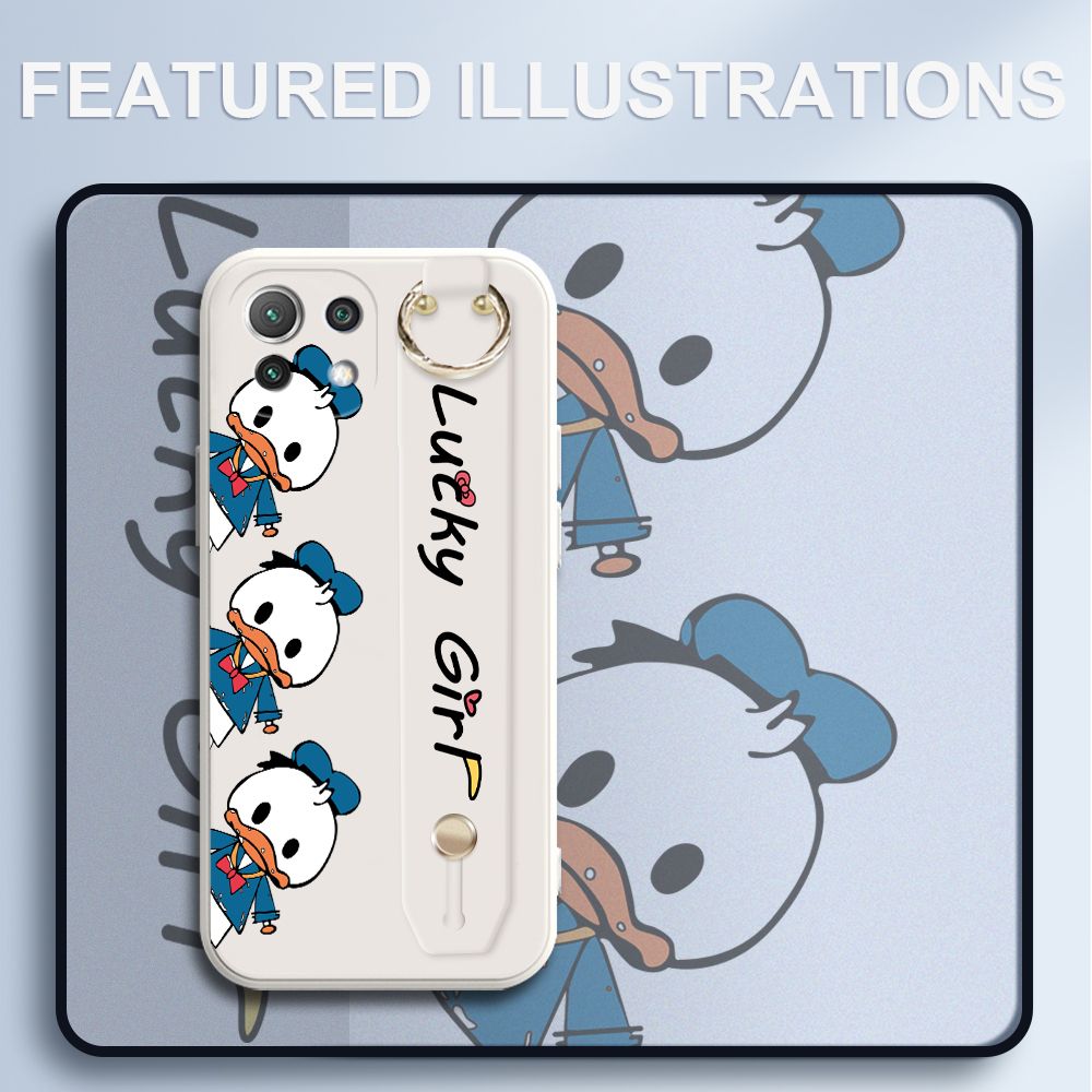UCUC for Xiaomi Mi 11 Lite 5G NE Wrist Strap Case Creative Cartoon Three Ducks Cover Ultra Thin Anti Fall Liquid Silicone Phone Case