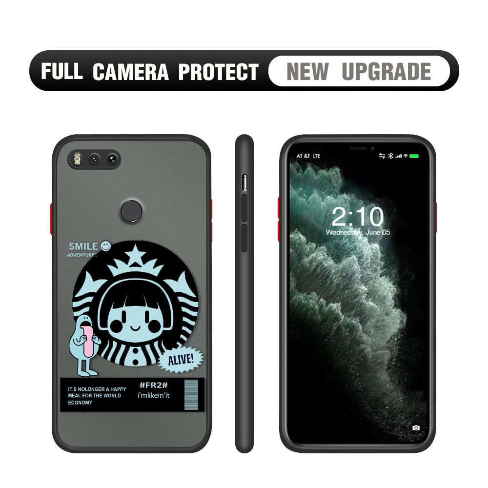 Hontinga for Xiaomi 5X Case Cute Coffee Girl Camera Shockproof Protection Casing Edge Frosted Transparent Phone Cover