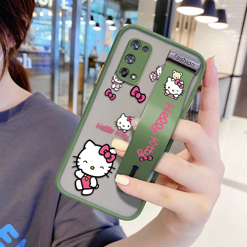 UCUC for Realme X7 Pro Wrist Strap Case Lovely KT Cat Wristband Printing Cover Shockproof Ultra Thin Phone Case