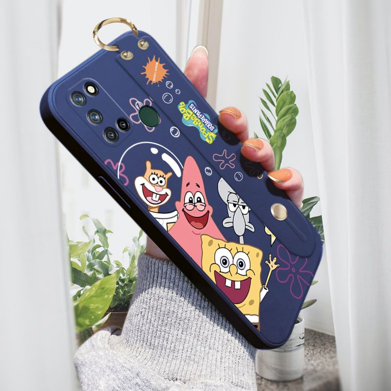 Jizetin for Realme 7i / Realme C17 Wrist Strap Case Funny Cartoon Sea Creatures Cover Ultra Thin Anti Fall Liquid Silicone Phone Case
