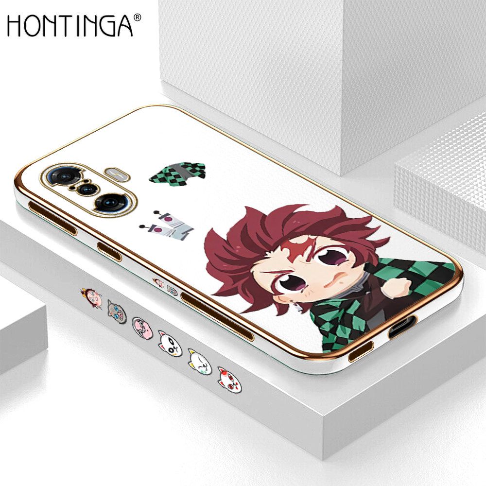 Hontinga for Xiaomi Poco F3 GT Back Cover + Free Lanyard Luxury 6D Plating Cartoon Anime Tanjirou Side Pattern Case Soft Silicone Square Mobile Cover