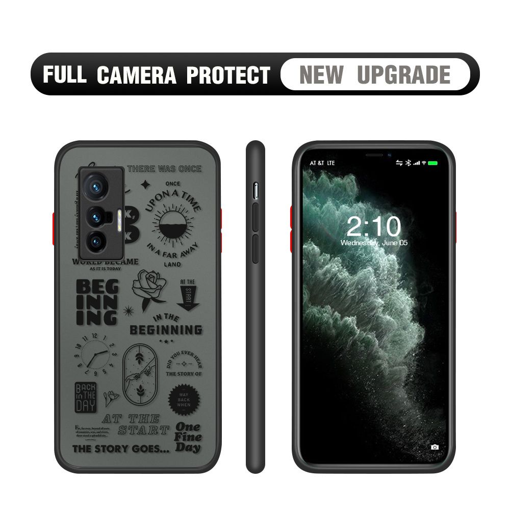 Hontinga for Vivo X70 5G Case Popular Clock Poster Camera Shockproof Protection Cases Edge Frosted Transparent Phone Cover