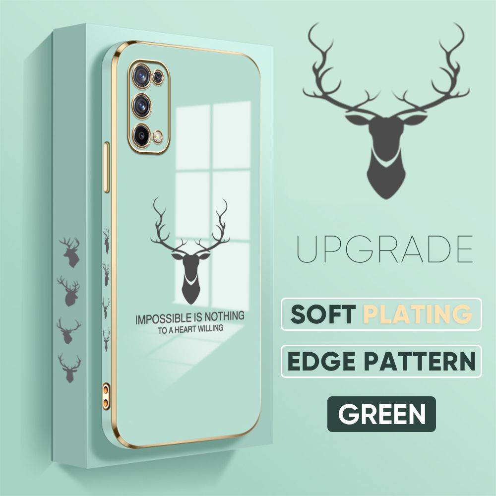 Jizetin (Free Lanyard) Realme X7 Cover Simple Antlers Luxury 6D Plating Soft Casing Silicone Square Frame Phone Case Shiny Bling Back Cover