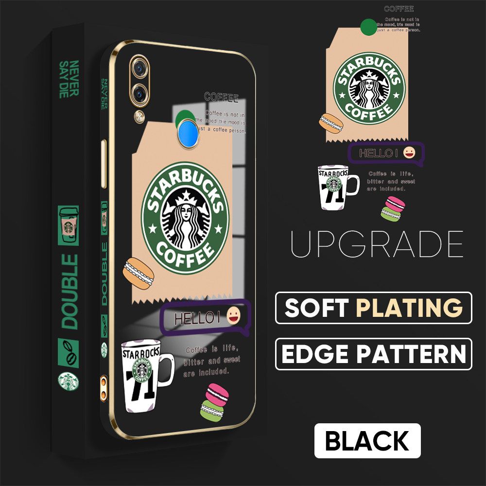 Jizetin (Free Lanyard) Huawei P Smart Plus Nova 3i  Back Cover Two Coffee Macaron Luxury 6D Plating Case Side Pattern Soft Silicone Square Mobile Phone Cases