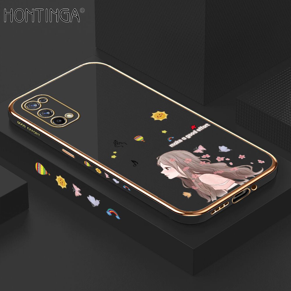 Hontinga for Realme X7 Back Cover Luxury 6D Plating Sunshine Girl Side Pattern Case Soft Silicone Square Phone Cases