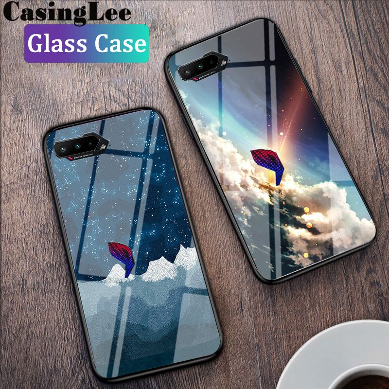 casinglee For ASUS Rog 5 Pro / Rog 5 Ultimate Case Couple Starry Moon Glass Protector Phone Cover Meteor Start for ASUS Rog5 Pro / Rog5 Ultimate Glass Cover Case