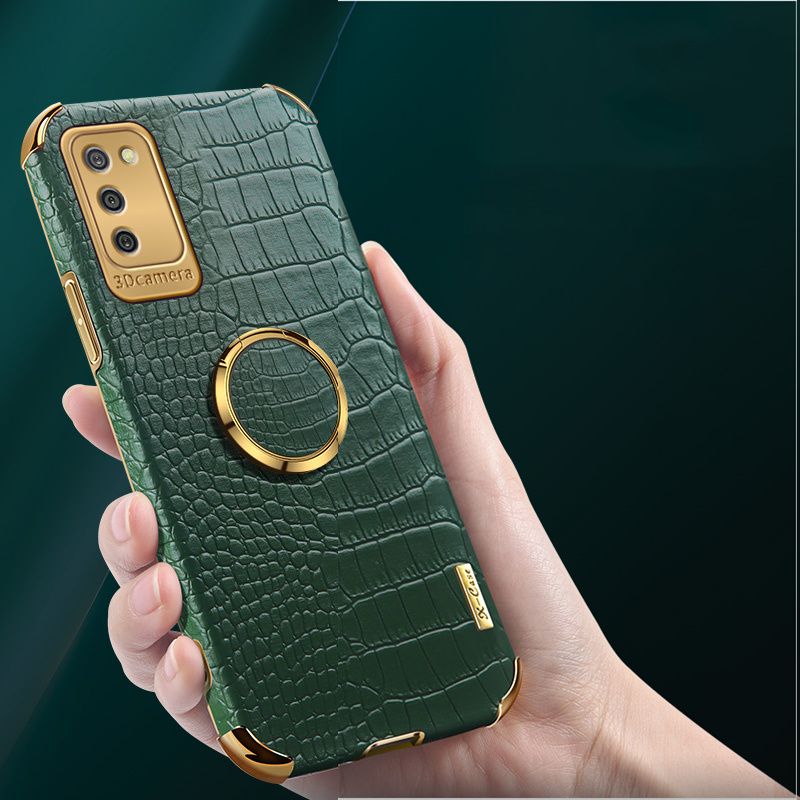 For Samsung Galaxy A02S case Crocodile Pattern Leather Back Cover cases Ring Stand Holder Cover Samsung Galaxy A02S Phone cover