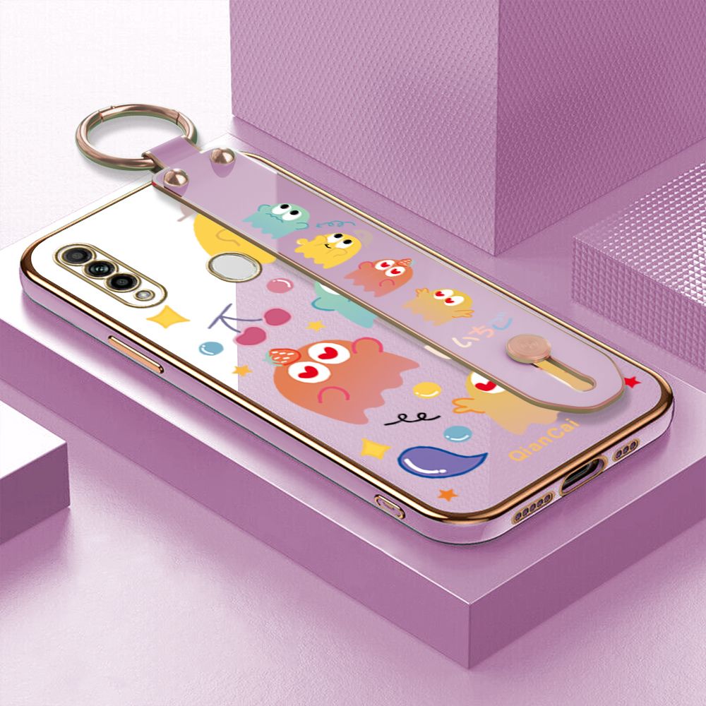 Jizetin for OPPO A31 2020 Back Cover Bean Monster Luxury 6D Plating Wrist Strap Phone Cases Soft Silicone Square Mobile Phone Case