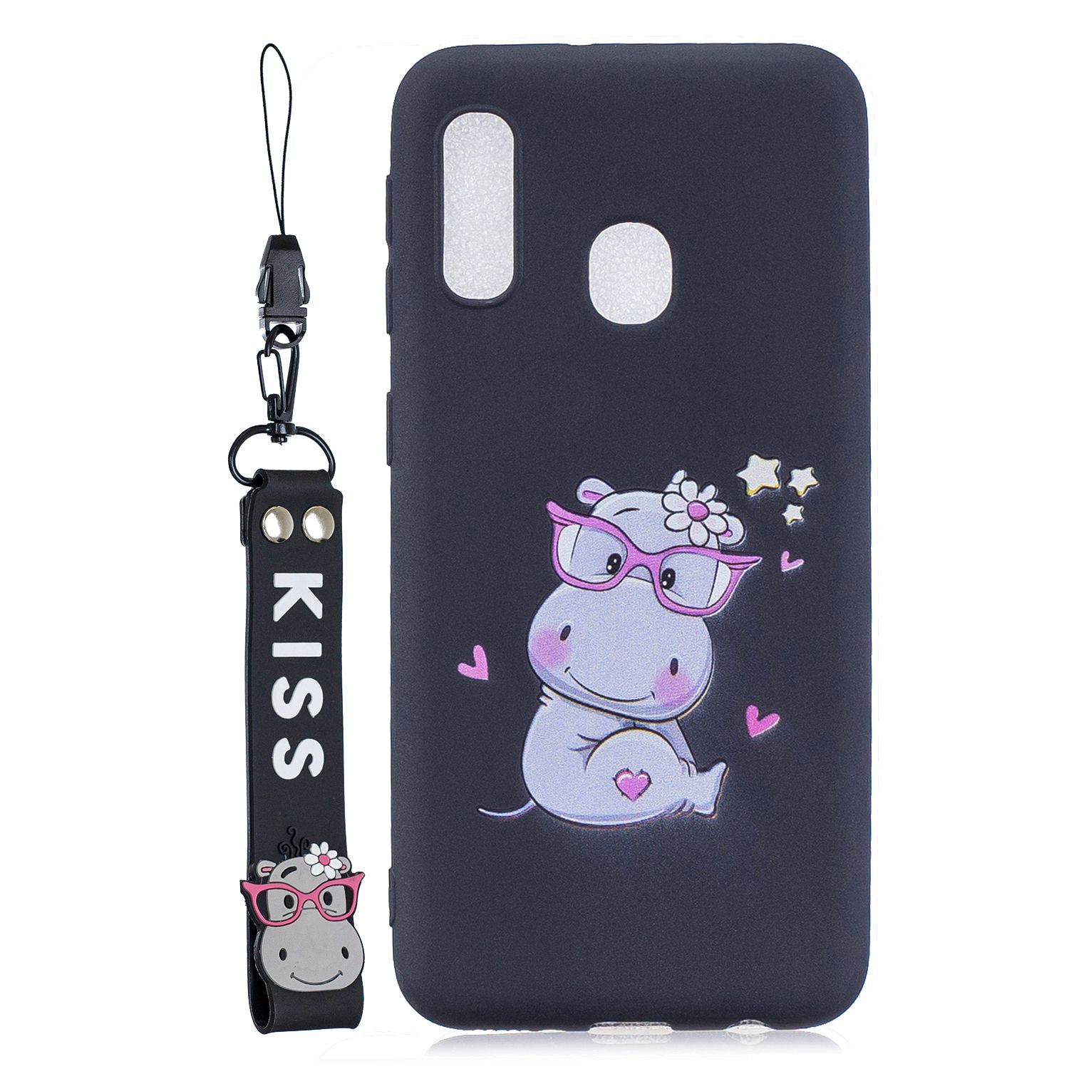 Yfashion kool for  A20E Cartoon Lovely Coloured Painted Soft PU Back Cover Non-slip Shockproof Full Protective Case with Lanyard
