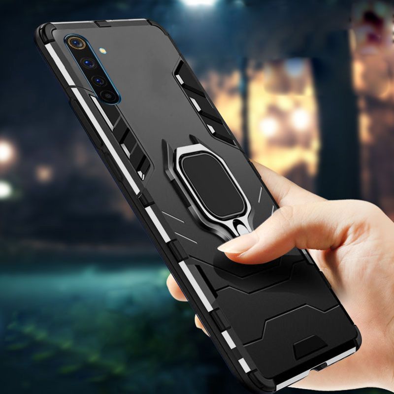 case For Realme 6i 6 6 Pro Case, Silicone TPU and Hard PC Luxury Armor Shockproof Metal【Ring Holder】Cover Phone Casing