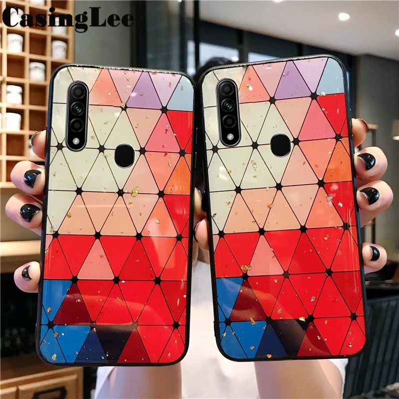 For OPPO A31 case Shiny Gold Foil soft silicone case with Strap for OPPO A31 Back Cover Phone cases Rhombus geometry Design For girls and Boys