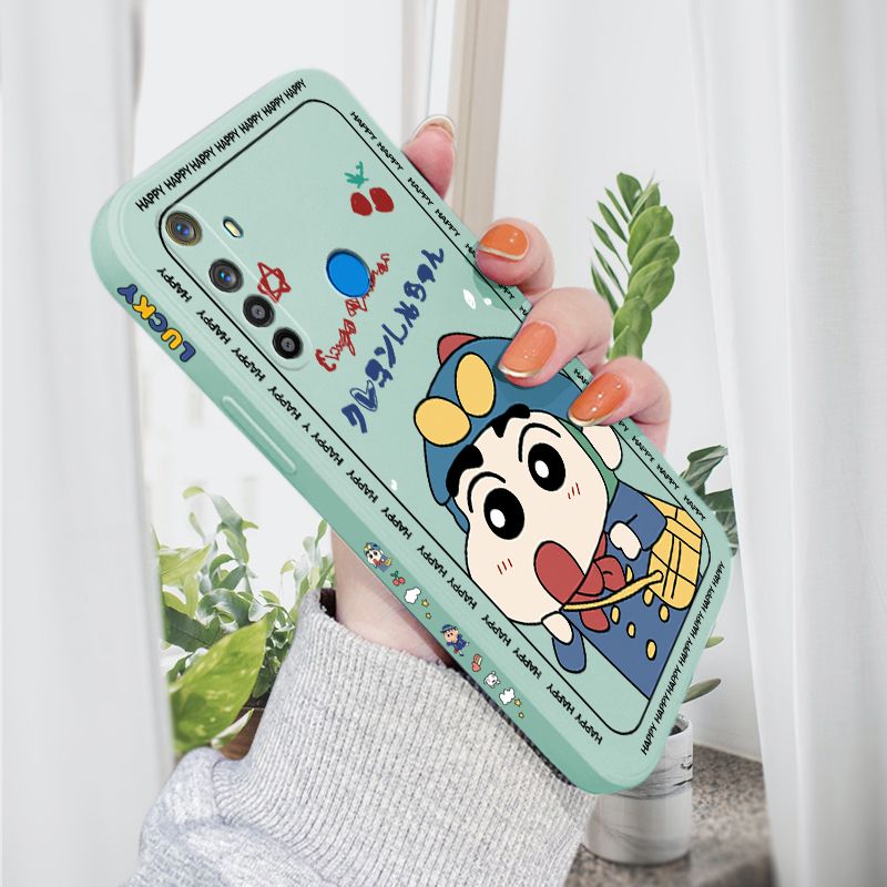 AMORVOR for Realme 5 5I 5S 6I Back Cover Cartoon Shin-chan Action Kamen Side design Soft Case Liquid Silicone Phone Cases