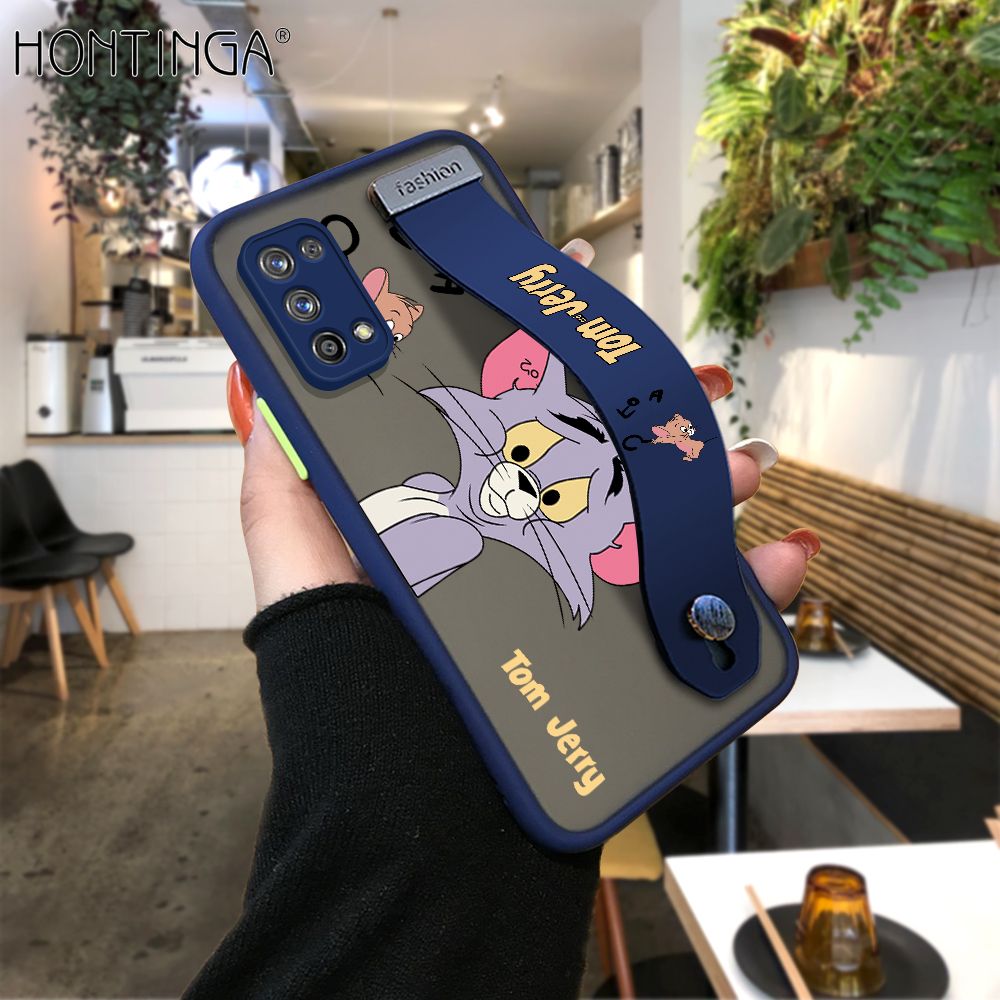 Hontinga for Realme 7 Pro Back Cover With Wristband Popular Cartoon Pattern Phone Casee Full Lens Protection Thin Frosted Cases