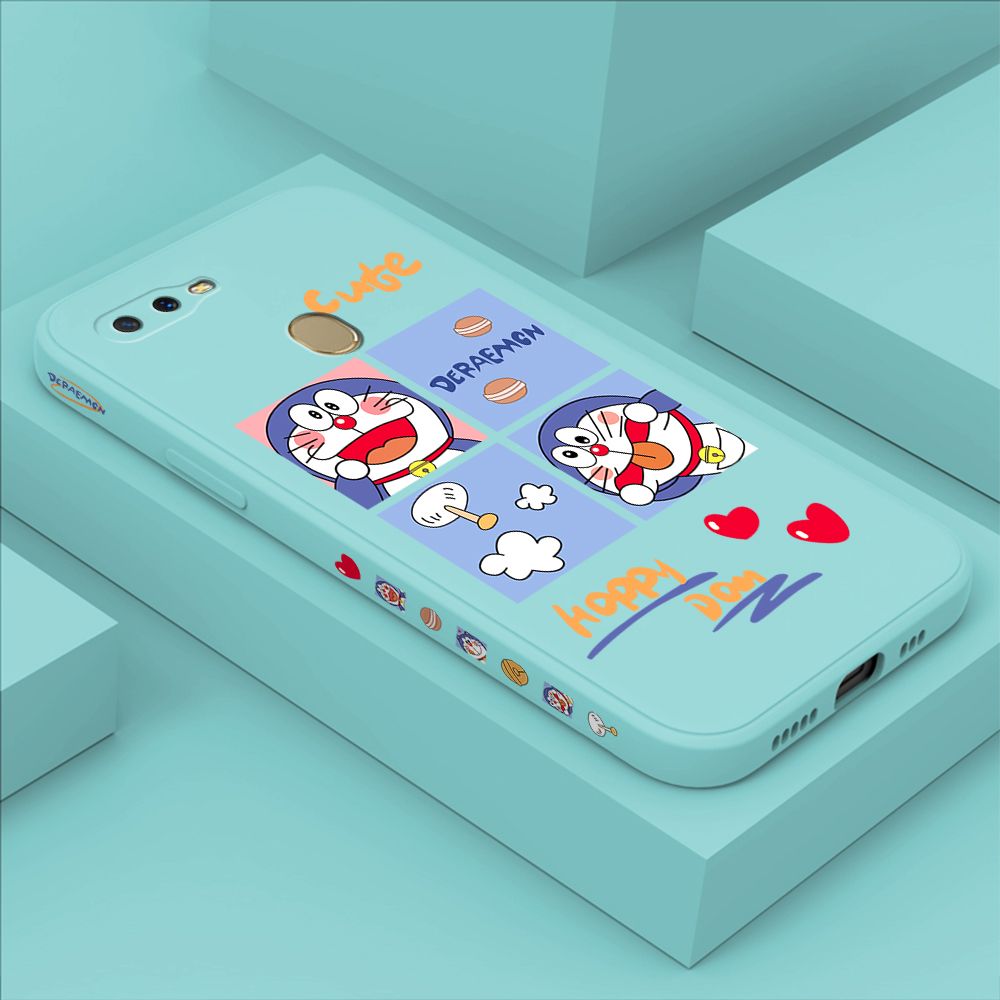 Hontinga for OPPO A5S Case Side Design Cartoon Cute Cat Back Cover Soft Square Edge Pattern Liquid Silicone Trend Phone Cases