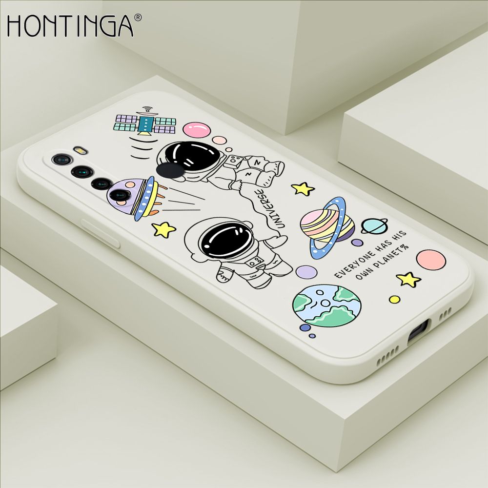 Hontinga for Redmi Note 8 Case Fashion Earth Planet Astronaut Phone Case Soft Square Edge Silicone Cases Full Lens Cover Shockproof Protection Cover