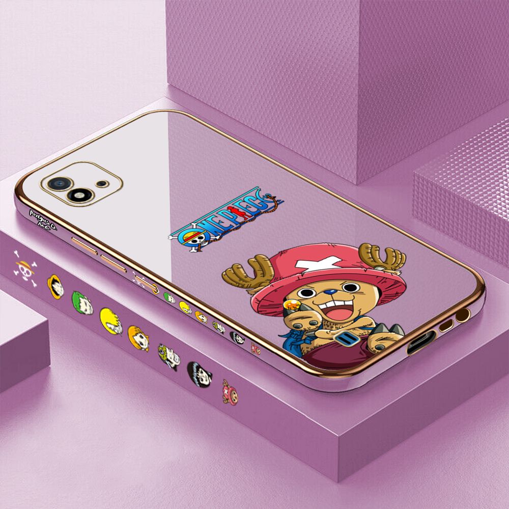 Luxury 6D Plating Case for Realme C20 C20A Cute Choba Side Pattern Back Cover Soft Silicone Square Phone Cases + Free Lanyard