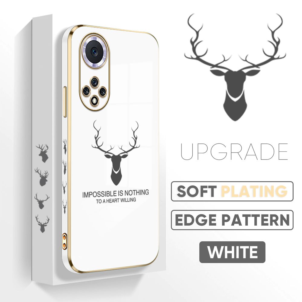 Jizetin (Free Lanyard) Huawei Nova 9 Back Cover Antlers Luxury 6D Plating Case Side Pattern Soft Silicone Square Phone Cases