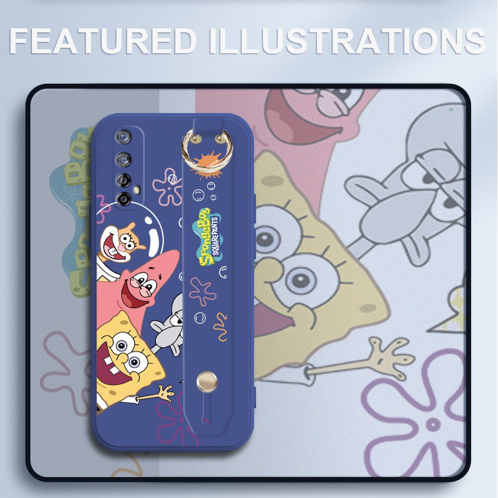 UCUC for Realme 7 Wrist Strap Case Funny Cartoon Sea Creatures Cover Ultra Thin Anti Fall Liquid Silicone Phone Case
