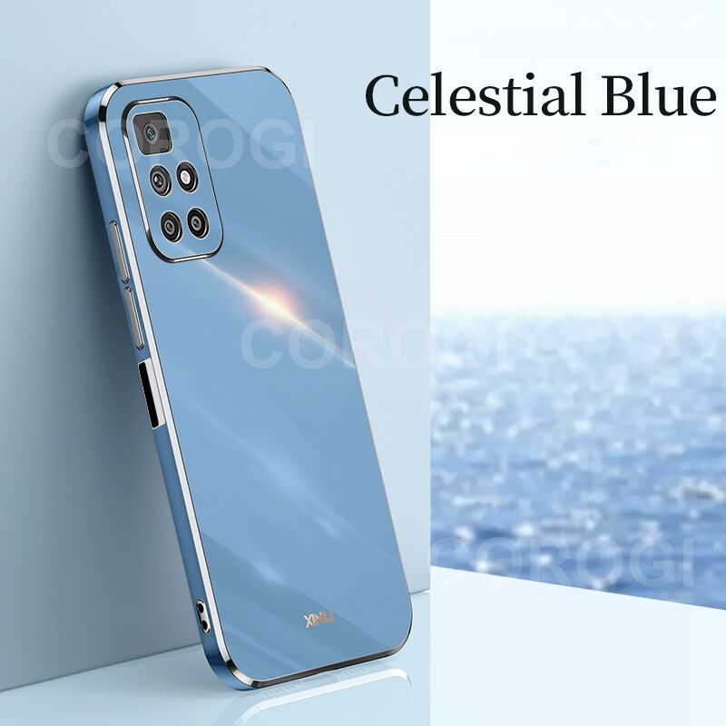 For Xiaomi Redmi 10 Back Cover Fashion Shiny Plating Square Bumper Camera Protection Case Soft Silicone Shockproof Protective Mobile Phone Cases