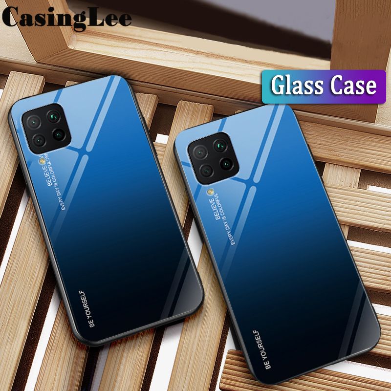 Casinglee For Samsung Galaxy M42 case Gradient Tempered Glass Protector Back cover for Samsung M42 Phone Cases For girls and Boys