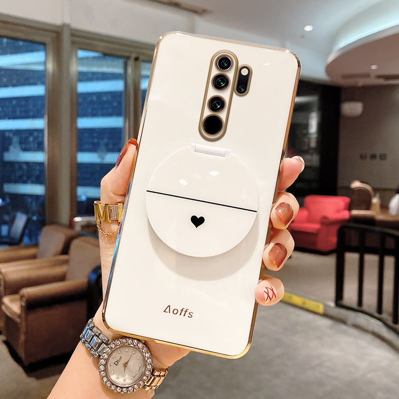 For Xiaomi POCO M2 Reloaded / POCO M2 / Redmi 9 Back Cover + Makeup Mirror Stand Holder Luxury Shiny Plating Square Bumper Soft Silicone Shockproof Protective Phone Case
