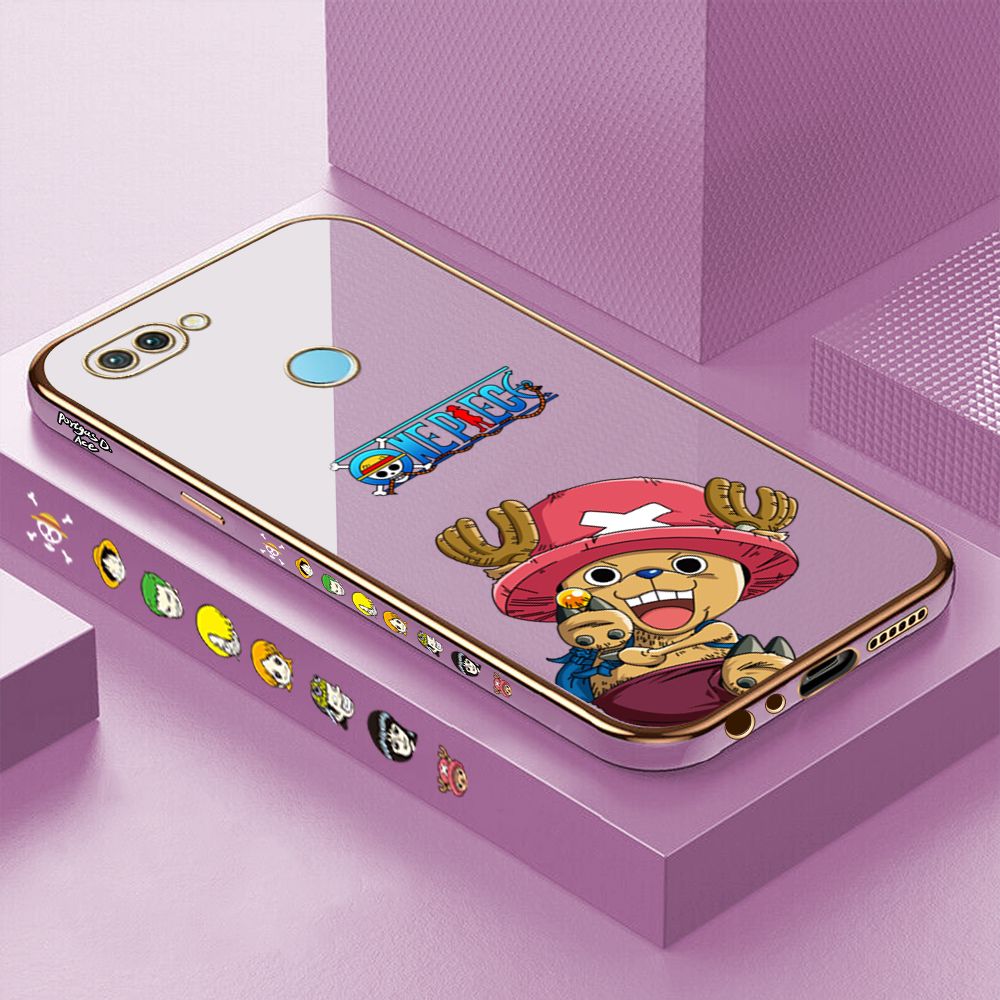 Luxury 6D Plating Case for OPPO F9 Cartoon Anime Choba Side Pattern Back Cover Soft Silicone Square Frame Shiny Bling Phone Cases + Free Lanyard