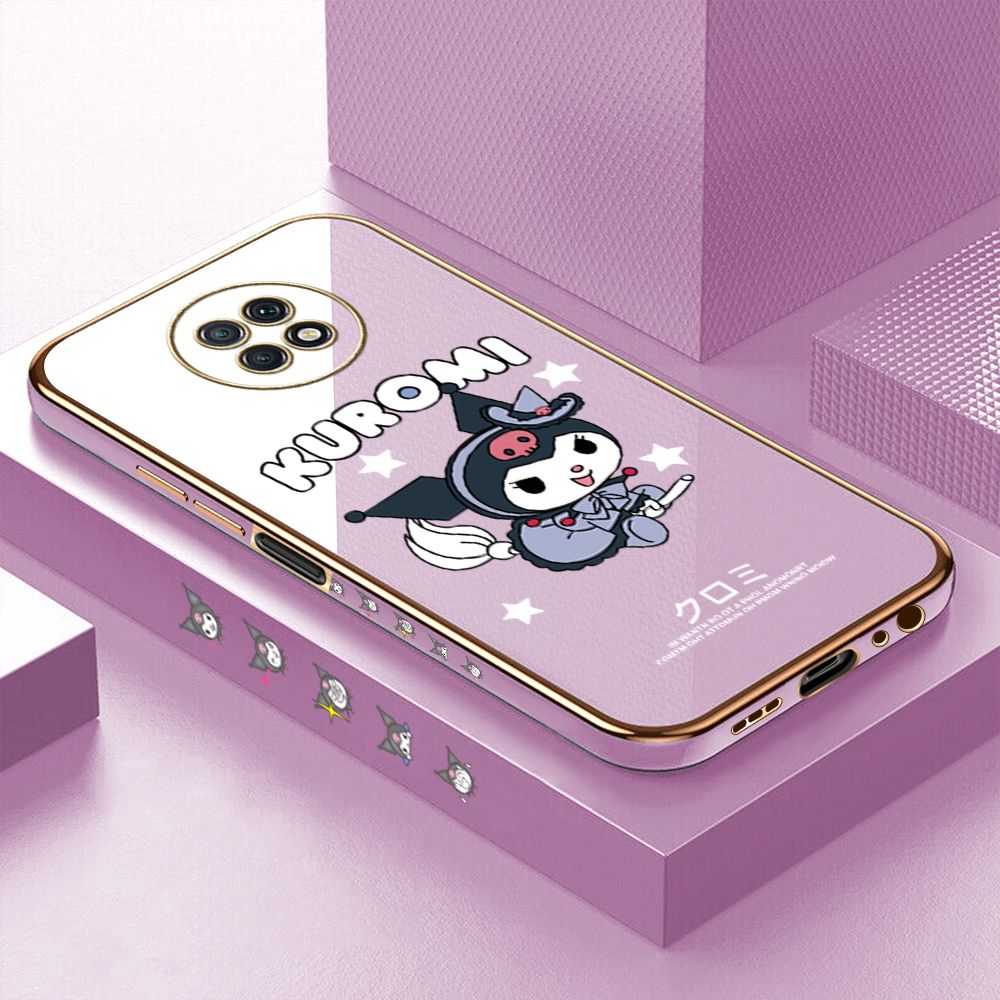 Luxury 6D Plating Case for Xiaomi Redmi Note 9T Cartoon Little Witch Side Pattern Back Cover Soft Silicone Square Phone Cases + Free Lanyard
