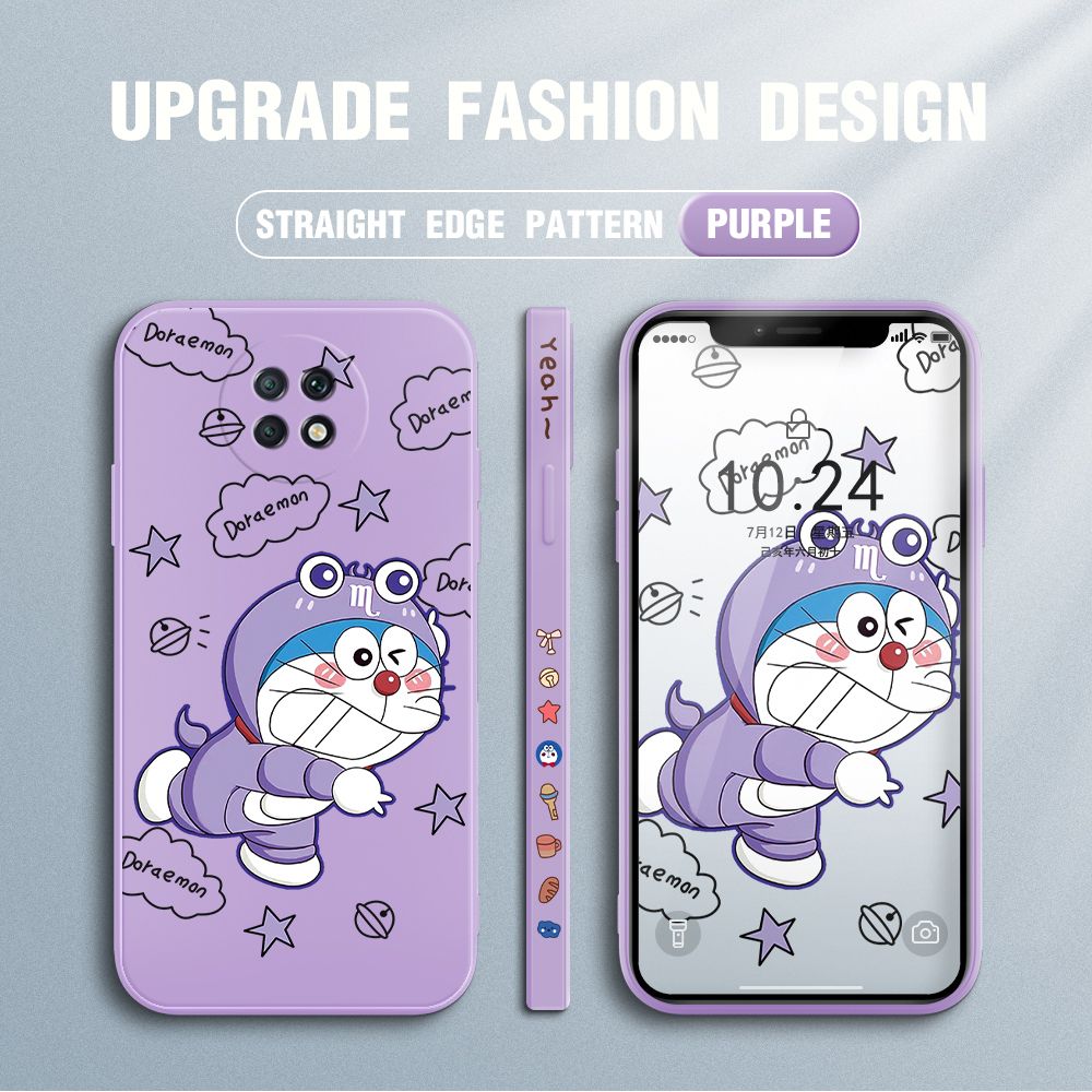 Jizetin for Xiaomi Redmi Note 9T Case Cute Cartoon Purple Doraemon Anime Side Design Phone Case Ultra Soft Edge Pattern Liquid Silicone Phone Cases