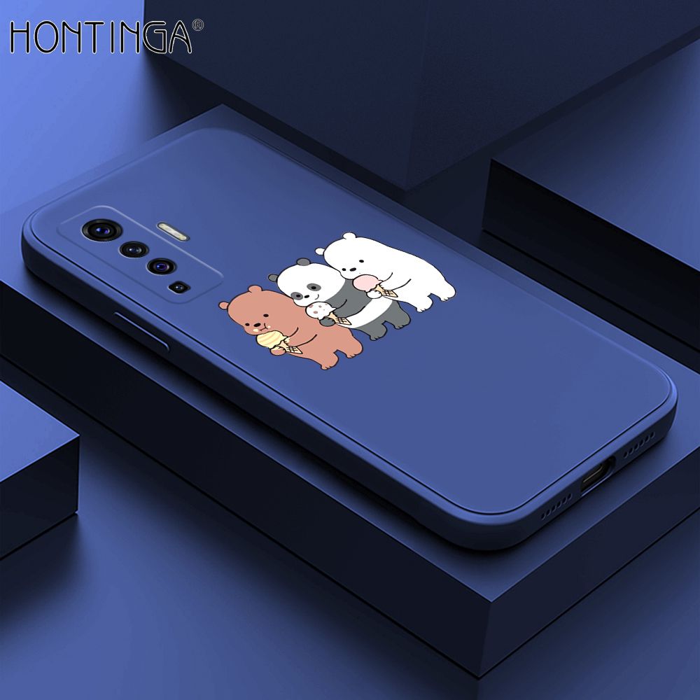 Hontinga for Vivo X50 5G Case Cute Cartoon Bear  Phone Case Soft Square Edge Silicone Cases Full Lens Cover Shockproof Protection Cover
