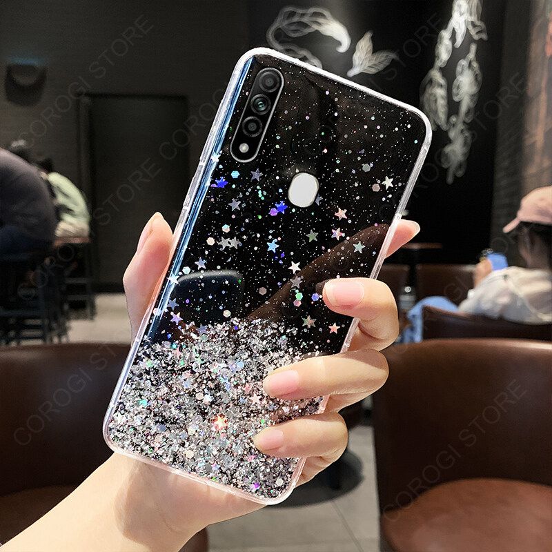For OPPO A31 Cover Fashion Shiny Glitter Starry Space Girls Slim Phone Case Clear Soft TPU Silicone Bumper Shockproof Protective Back Cover