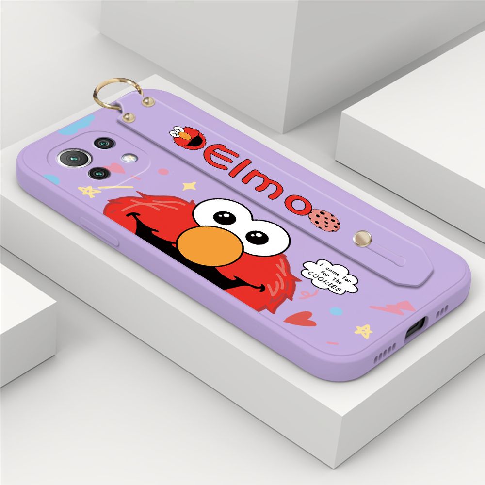 ZeroQiQi for Xiaomi Mi 11 Lite Wrist Strap Case Cute Cute Cartoon Little Monster Phone Cover Square Edge Liquid Silicone Case Full Cover Camera Shockproof Protective Cases