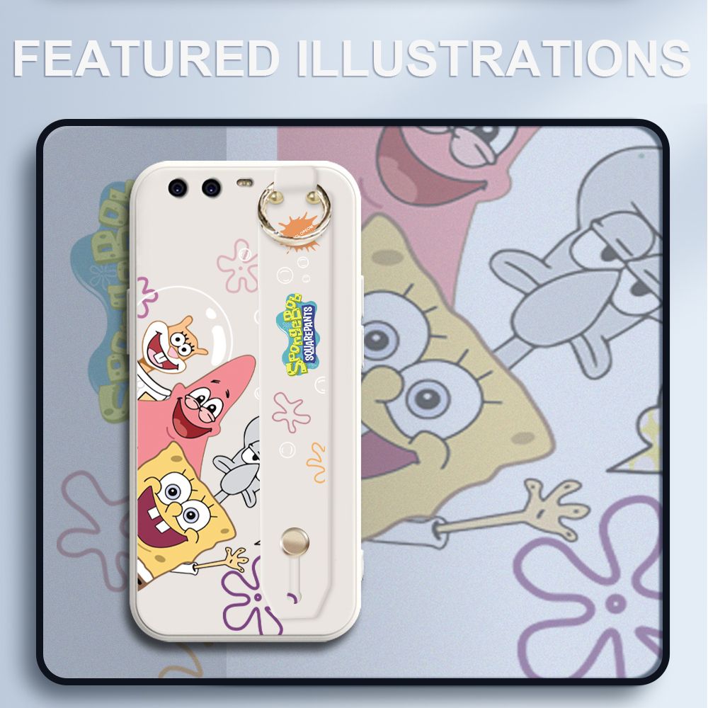UCUC for Huawei P10 Plus Wrist Strap Case Funny Cartoon Sea Creatures Cover Ultra Thin Anti Fall Liquid Silicone Phone Case