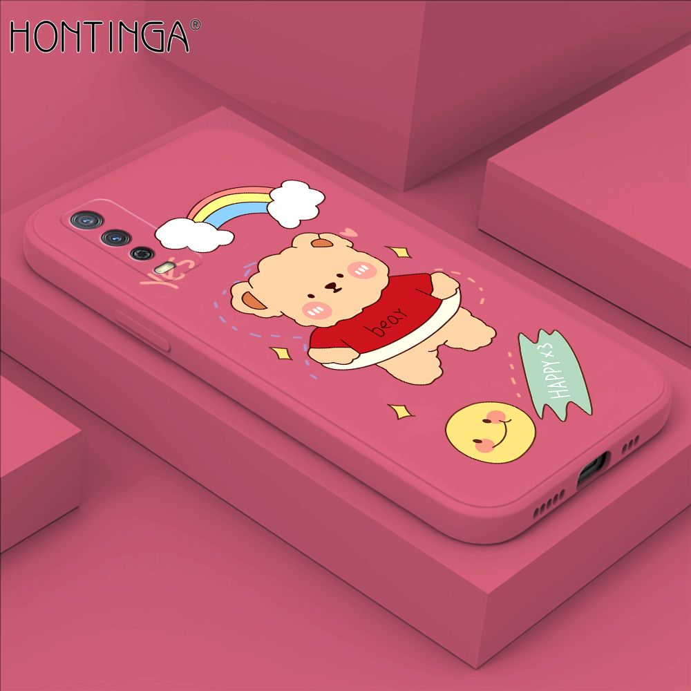 Hontinga for Vivo Y20 Y20i Y20S Y12S Y20 2021 Y20S G Y12A Case Lovely Cartoon Bear Phone Case Phone Case Soft Square Edge Silicone Cases Full Lens Cover Shockproof Protection Cover