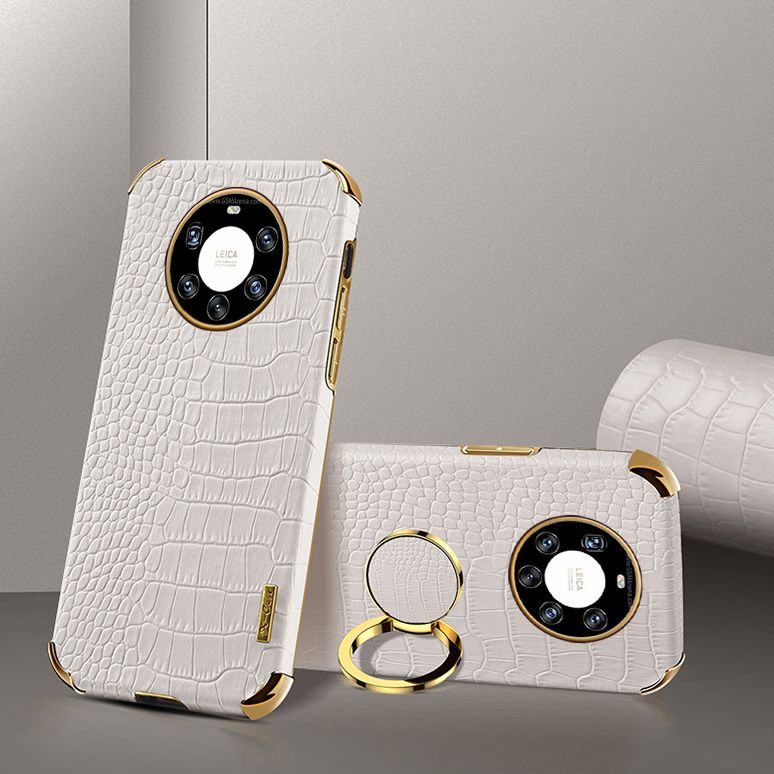 Luxury Plated Crocodile Pattern Leather Holder Phone Case For Huawei Mate 40 Pro+ / Huawei Mate 40 Pro Plus Magentic Car Ring Stand Cover