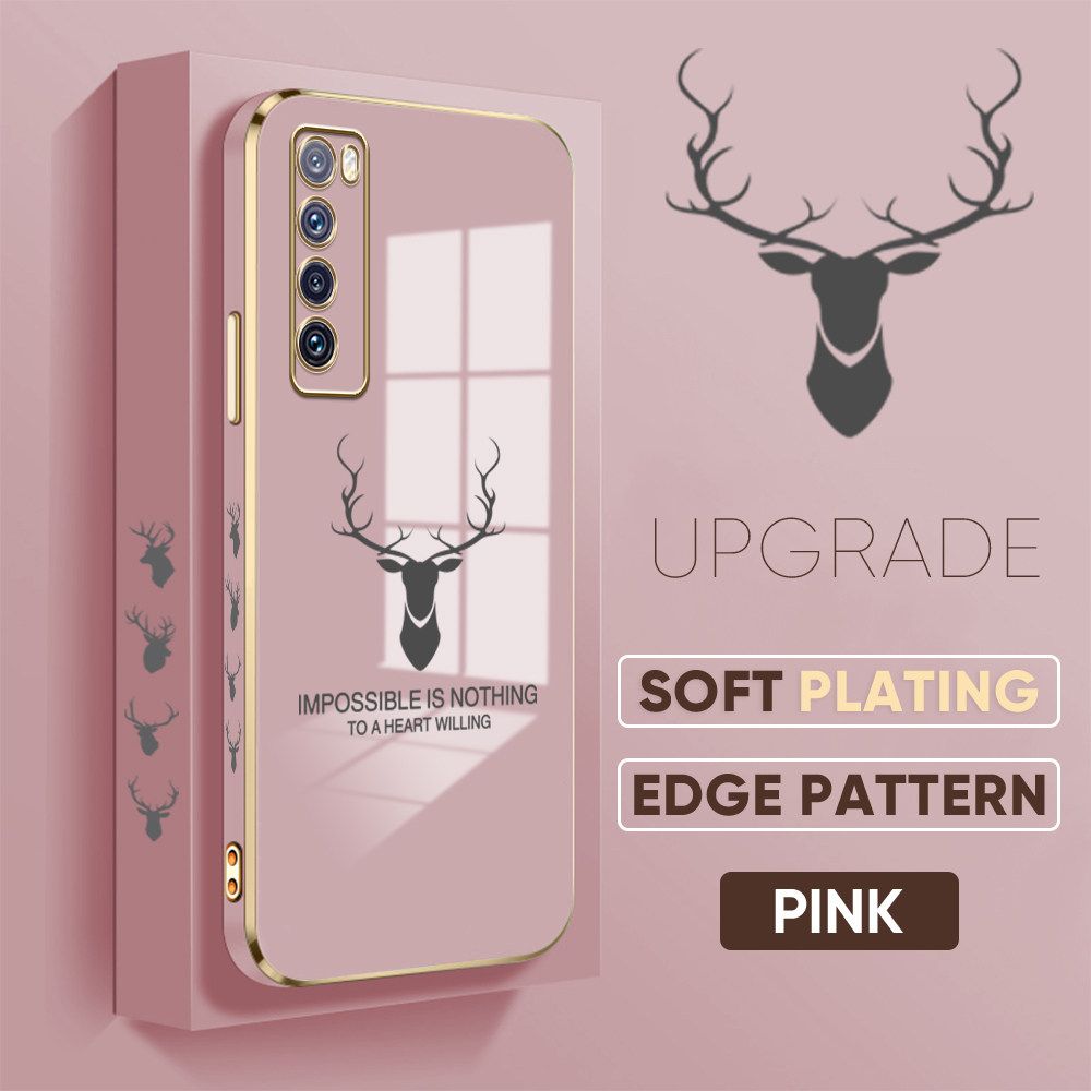 TA for Huawei Nova 7 Back Cover + Free Lanyard Simple Antlers Luxury 6D Plating Case Side Pattern Soft Silicone Square Phone Cases