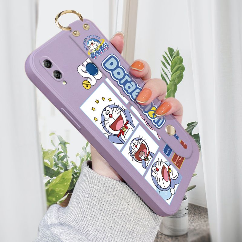Jizetin for Honor 8X MAX Wrist Strap Case Creative Cartoon Doraemon's Daily Life Cover Ultra Thin Anti Fall Liquid Silicone Phone Case