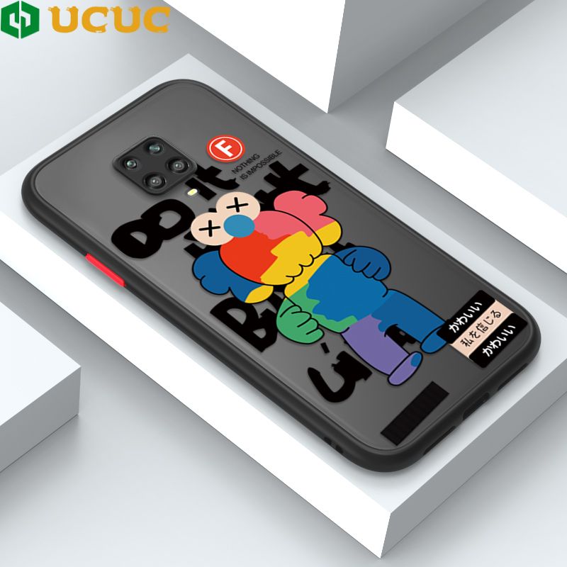 UCUC for Redmi Note 9 Pro CaseFunny Cartoon Watercolor Bear Frosted Transparent Cell Phone Cases Shockproof Full Cover Camera Protect Phone Case