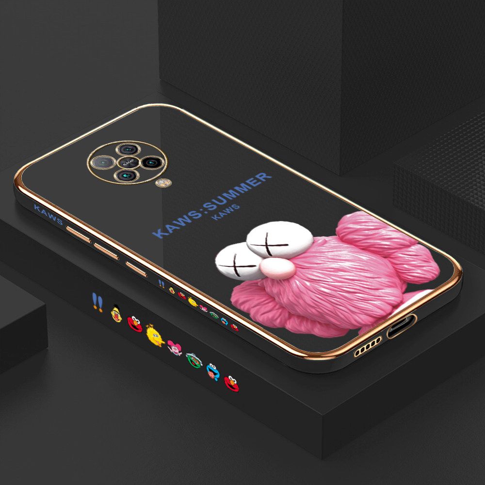 Luxury 6D Plating Soft Casing Silicone Square Frame Phone Case For Redmi K30 Pro ZooM Case Shiny Bling Back Cover Cartoon Pink Doll Square Edge Pattern Design Soft Case + Free Lanyard