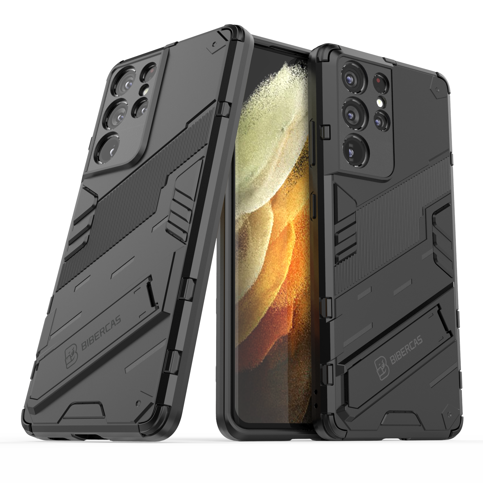 For Samsung Galaxy S21 Ultra 5G Slim Hard PC TPU Bumper Hybrid Anti-fall Protective Cover with Stand Function