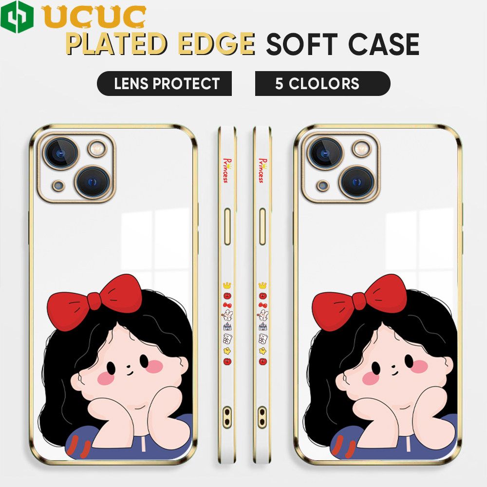 UCUC for iPhone 13 Mini Back Cover + Free Lanyard Cute Gir Luxury 6D Plating Case Side Pattern Soft Silicone Square Phone Cases