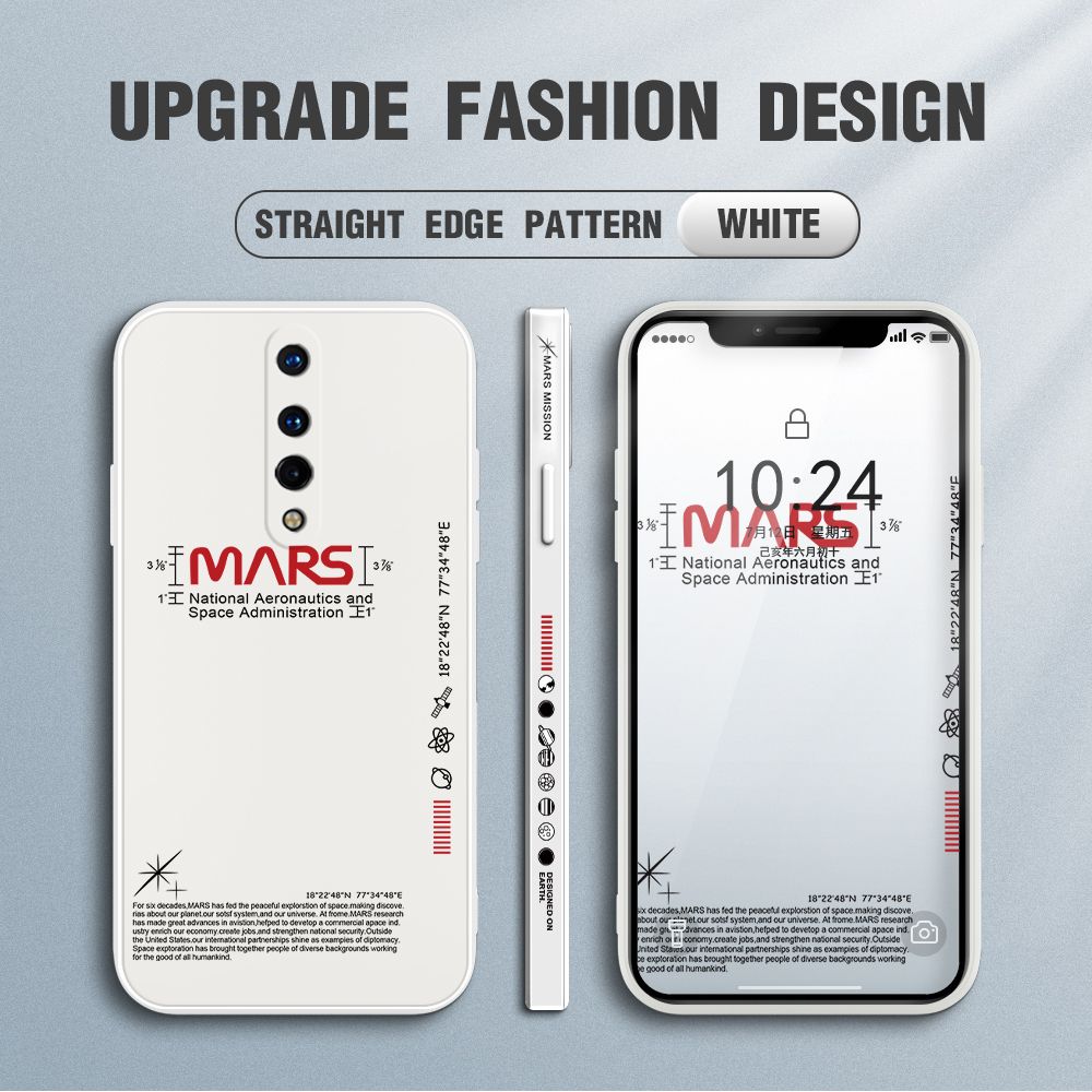 Jizetin for OnePlus 8 Case New NASA Design Side Design Phone Case Square Edge Pattern Liquid Silicone Cases Full Cover Camera Soft Protection Case